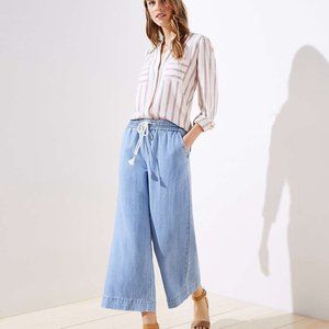 LOFT Wide Leg Drawstring Chambray Pants